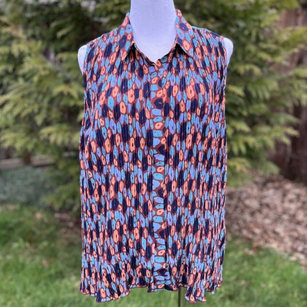 NEW Wildfang The Empower Plissé Button-Up Top Medium – Retro Floral